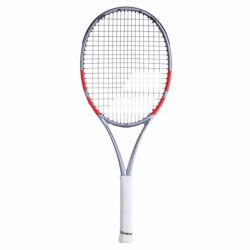 BABOLAT Pure Strike 100 4th Gen Tennis Racquet (Grey/Flue Red, Unstrung)
