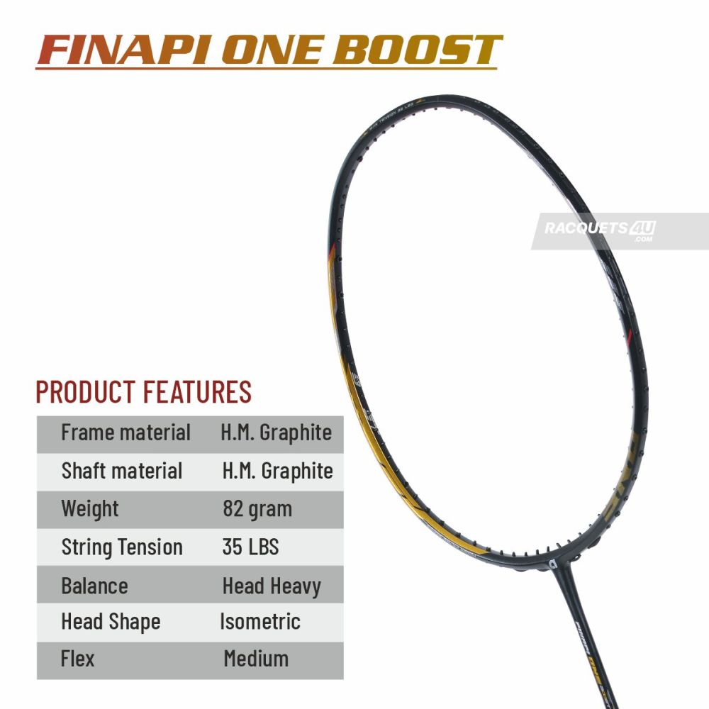 APACS Finapi One Boost Badminton Racquet (Unstrung, Black/Red)
