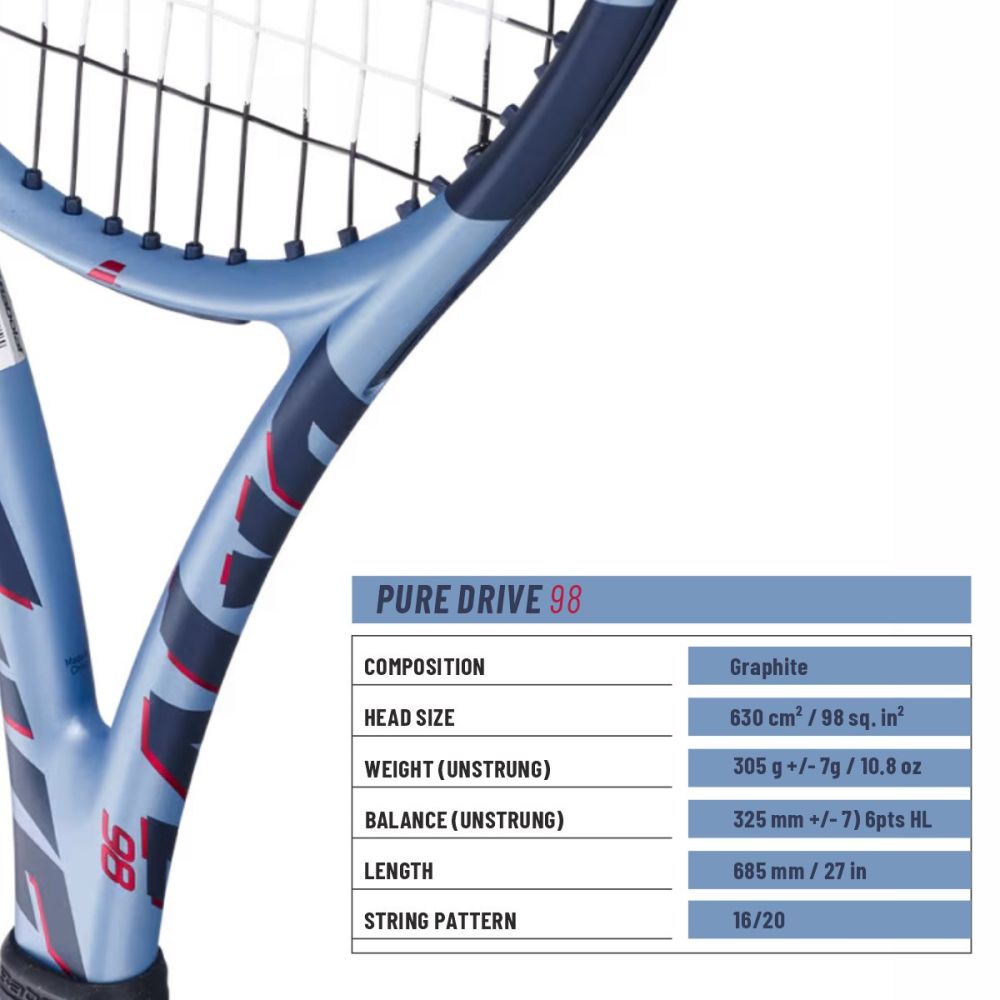 BABOLAT Pure Drive 98 Gen 11 Tennis Racquet (Unstrung, Metallic Blue)