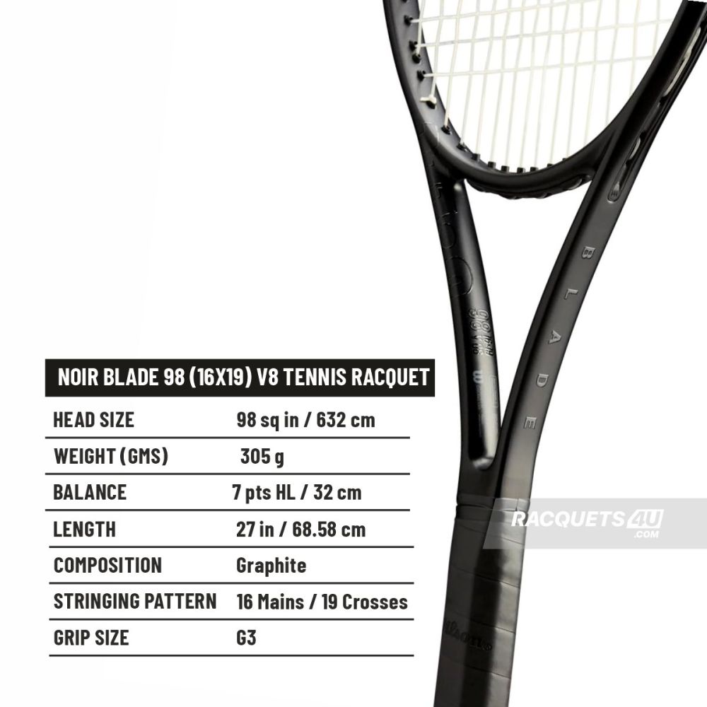 WILSON Blade Noir 98 V8 Tennis Racquet (305 g, Unstrung)