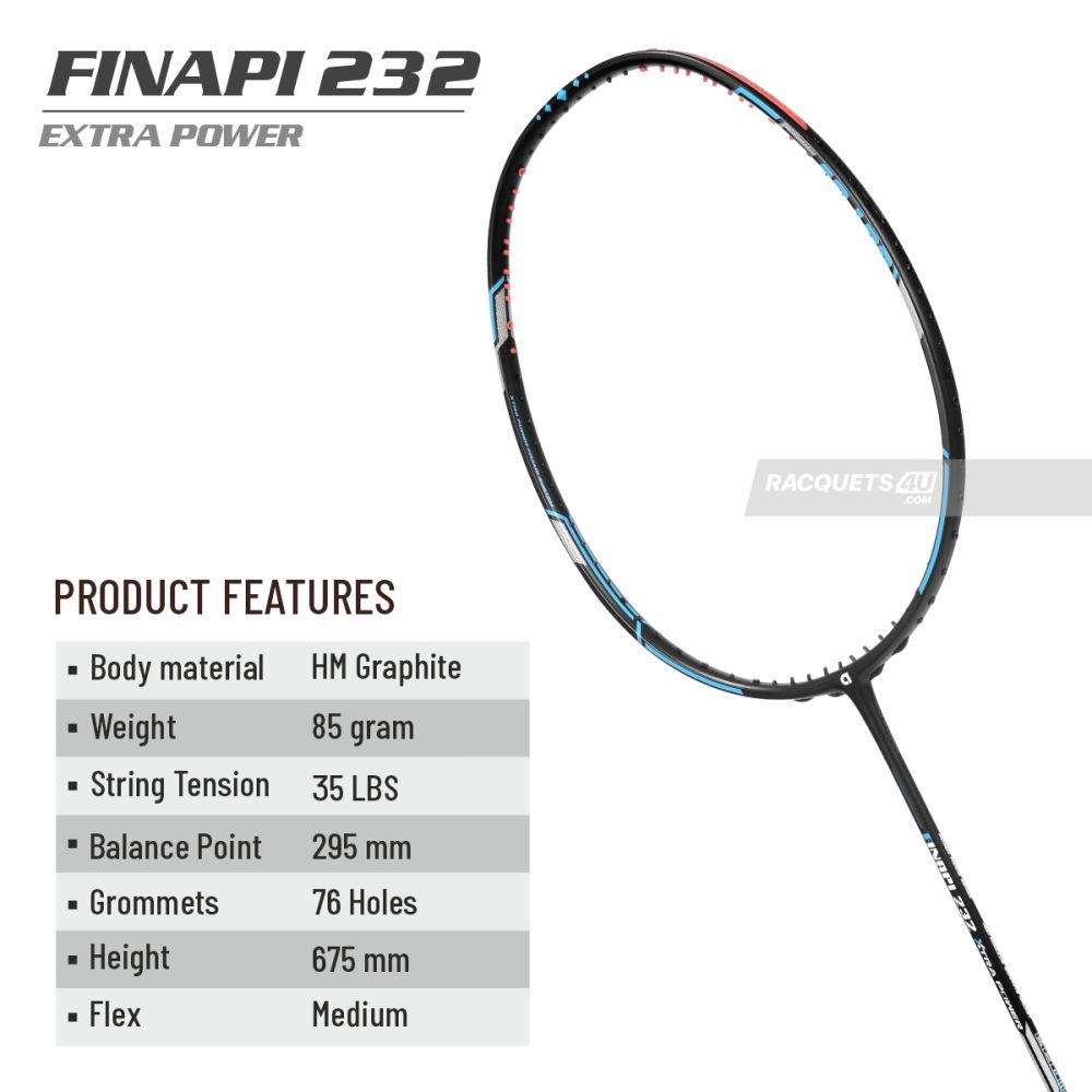 APACS Finapi 232 Xtra Power Badminton Racquet (Unstrung, Blue)