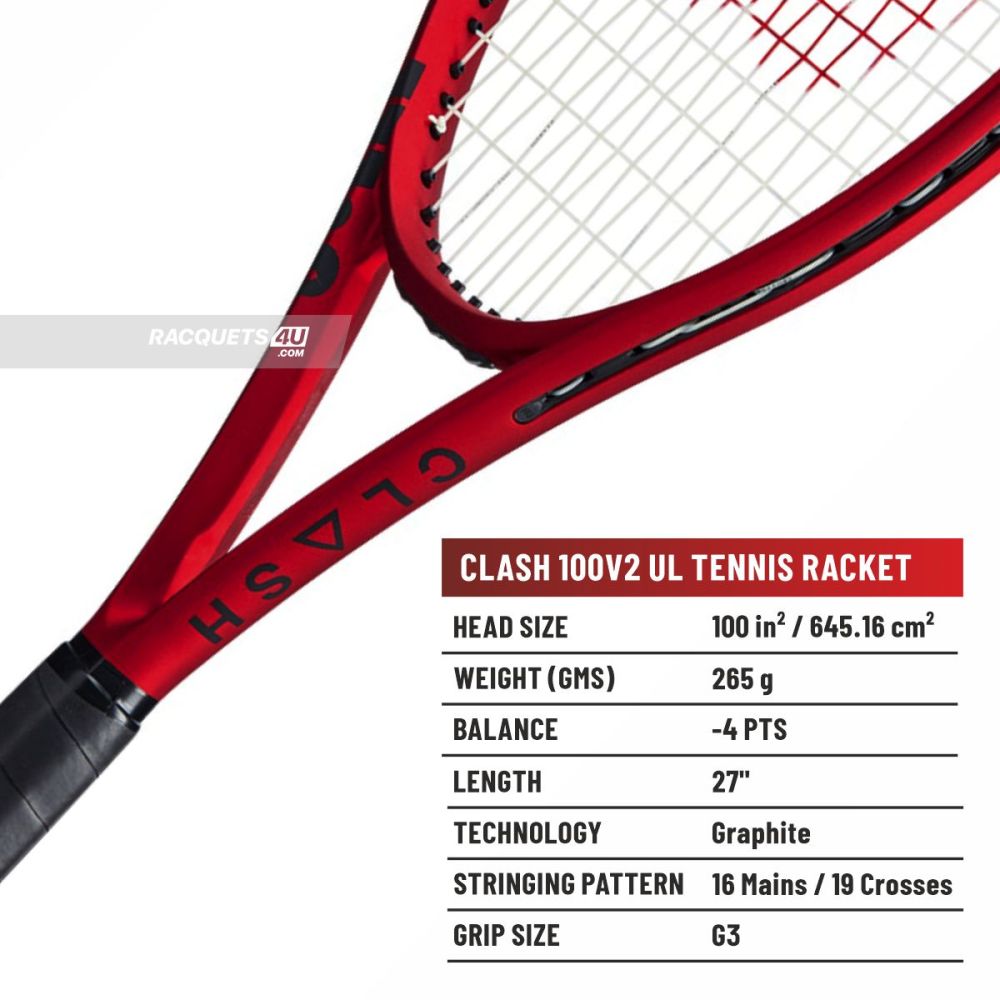 WILSON Clash 100 UL V2 Tennis Racquet (265 g, Unstrung)