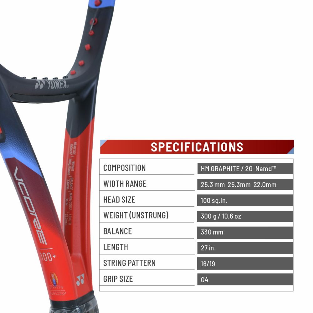 YONEX Vcore 100 Plus Tennis Racquet (Unstrung) YONEX Vcore 100 Plus Tennis Racquet (Unstrung)