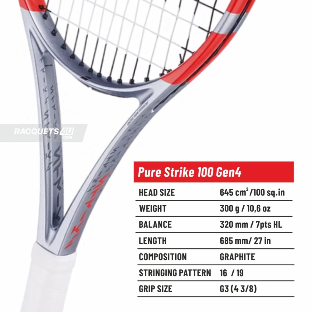 BABOLAT Pure Strike 100 4th Gen Tennis Racquet (Grey/Flue Red