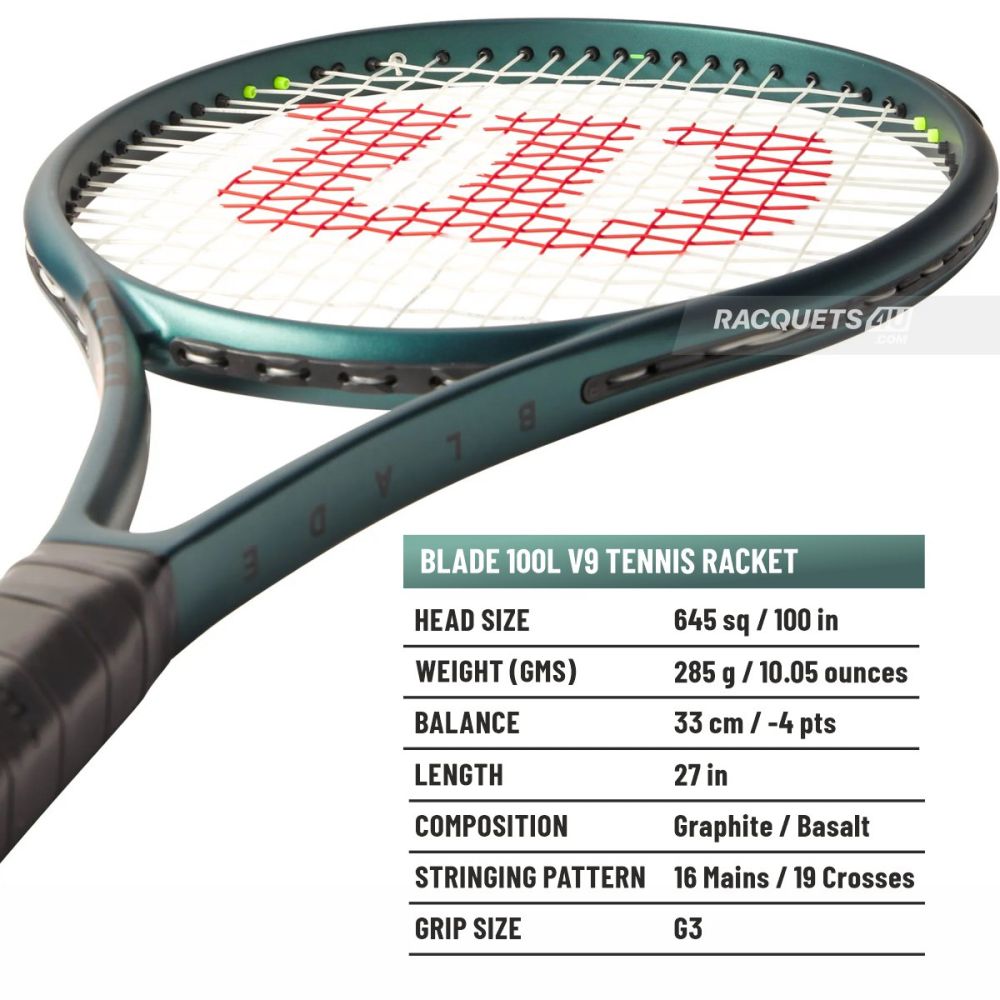 WILSON Blade 100L V9 Tennis Racquet (285 g, Unstrung)