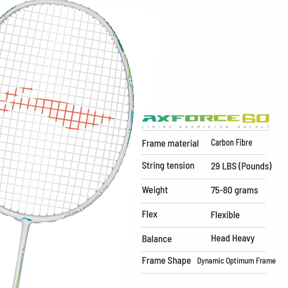 LI-NING AX-FORCE 60 Badminton Racquet (White, Unstrung)