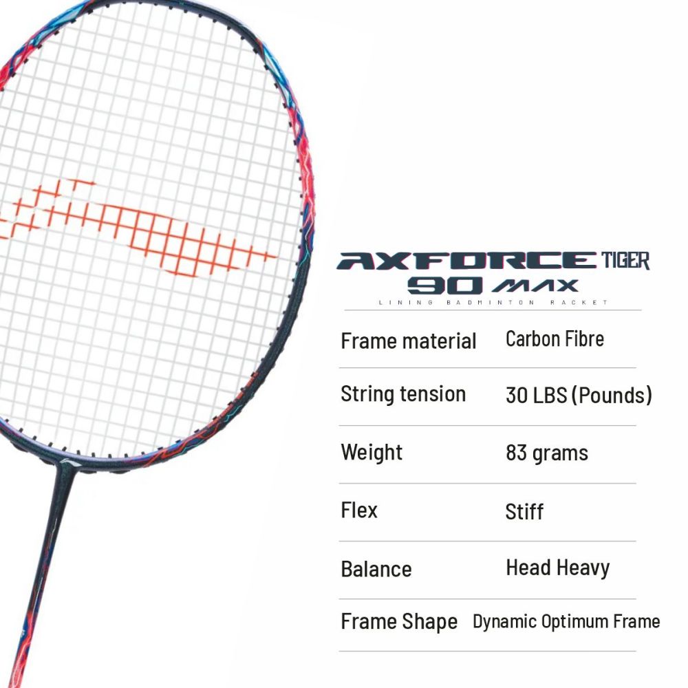 LI-NING AX-FORCE 90 Tiger Max Badminton Racquet (Red, Unstrung)