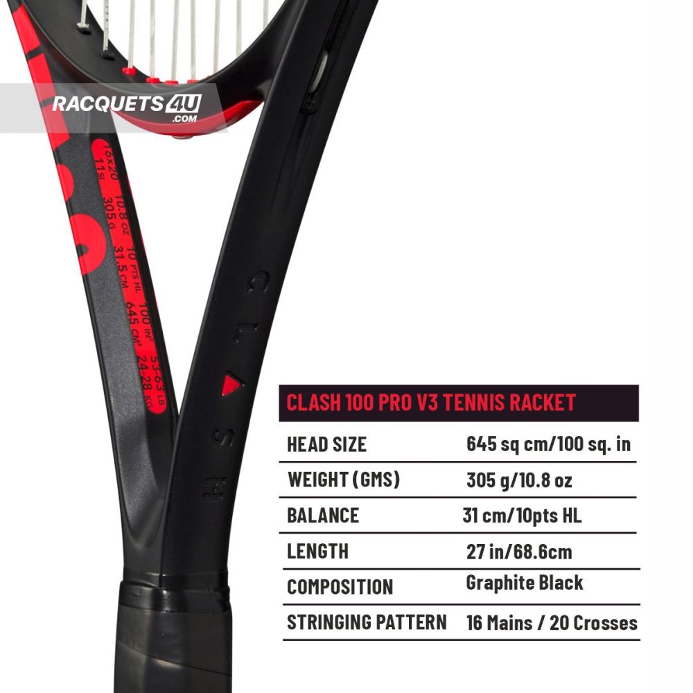 WILSON Clash 100 Pro V3 Tennis Racquet (303g, Unstrung)