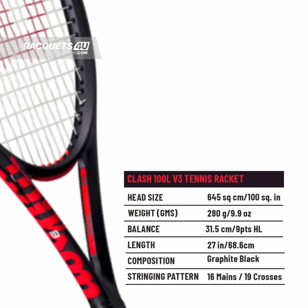 WILSON Clash 100L V3 Tennis Racquet (280g, Unstrung)