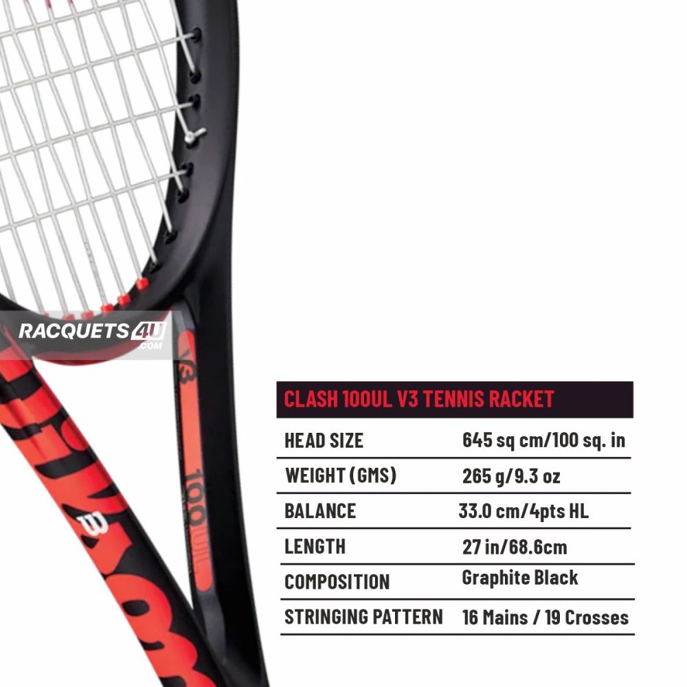 WILSON Clash 100UL V3 Tennis Racquet (265g, Unstrung)