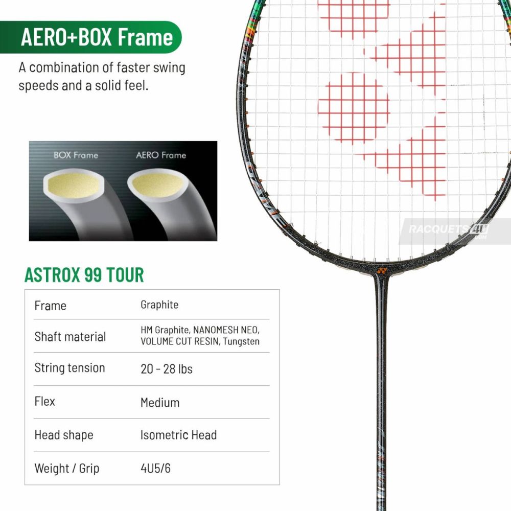 ラケット YONEX ASTROX 99 game4U YONEX Astrox 99 Game Badminton Racquet (Strung, Black/Green)