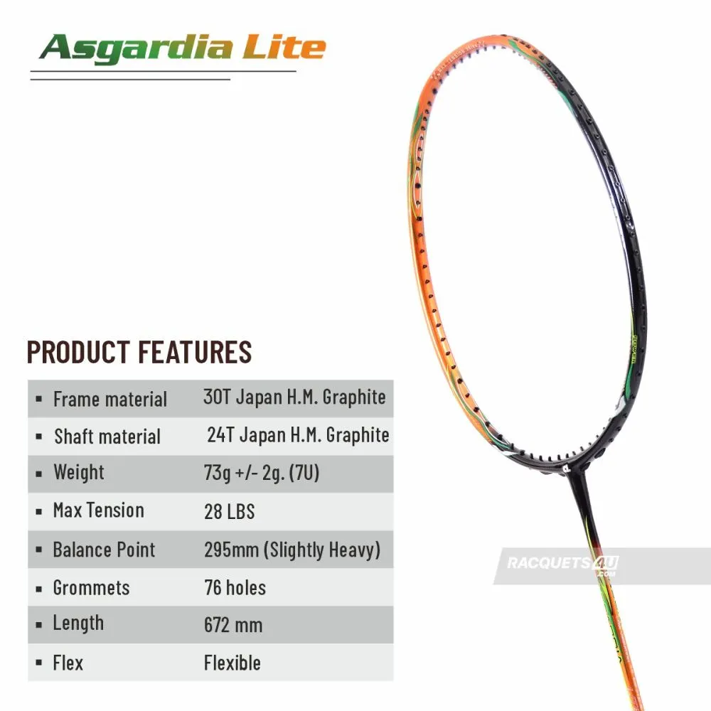 APACS Asgardia Lite Badminton Racquet (Unstrung, Black/Orange Glossy)