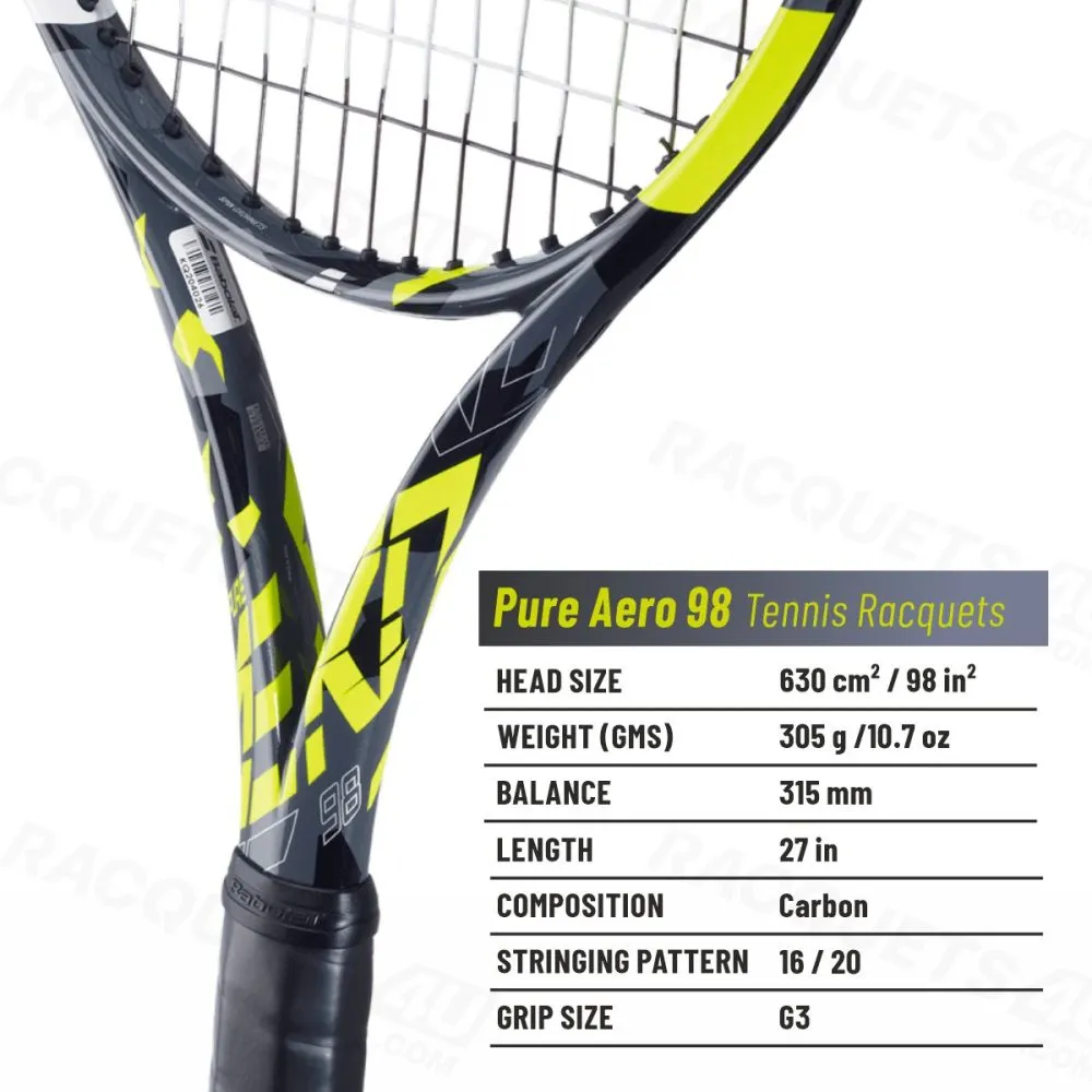 BABOLAT Pure Aero 98 Tennis Racquet Grey Yellow White Unstrung