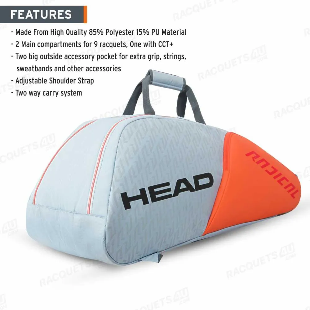 Raquetero Tenis Head Radical X9 Supercombi Bolso Mochila Color Grey-orange