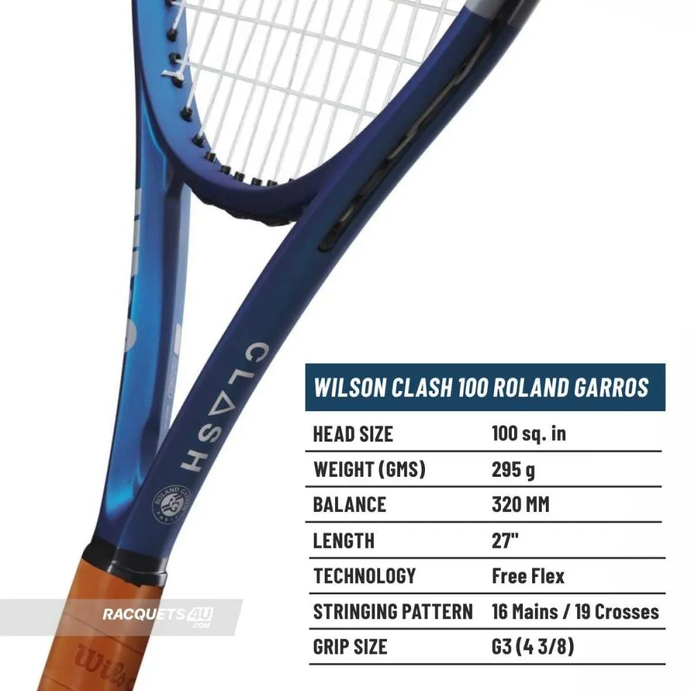 WILSON Clash 100 16X19 Roland Garros Tennis Racquet (295g Unstrung)