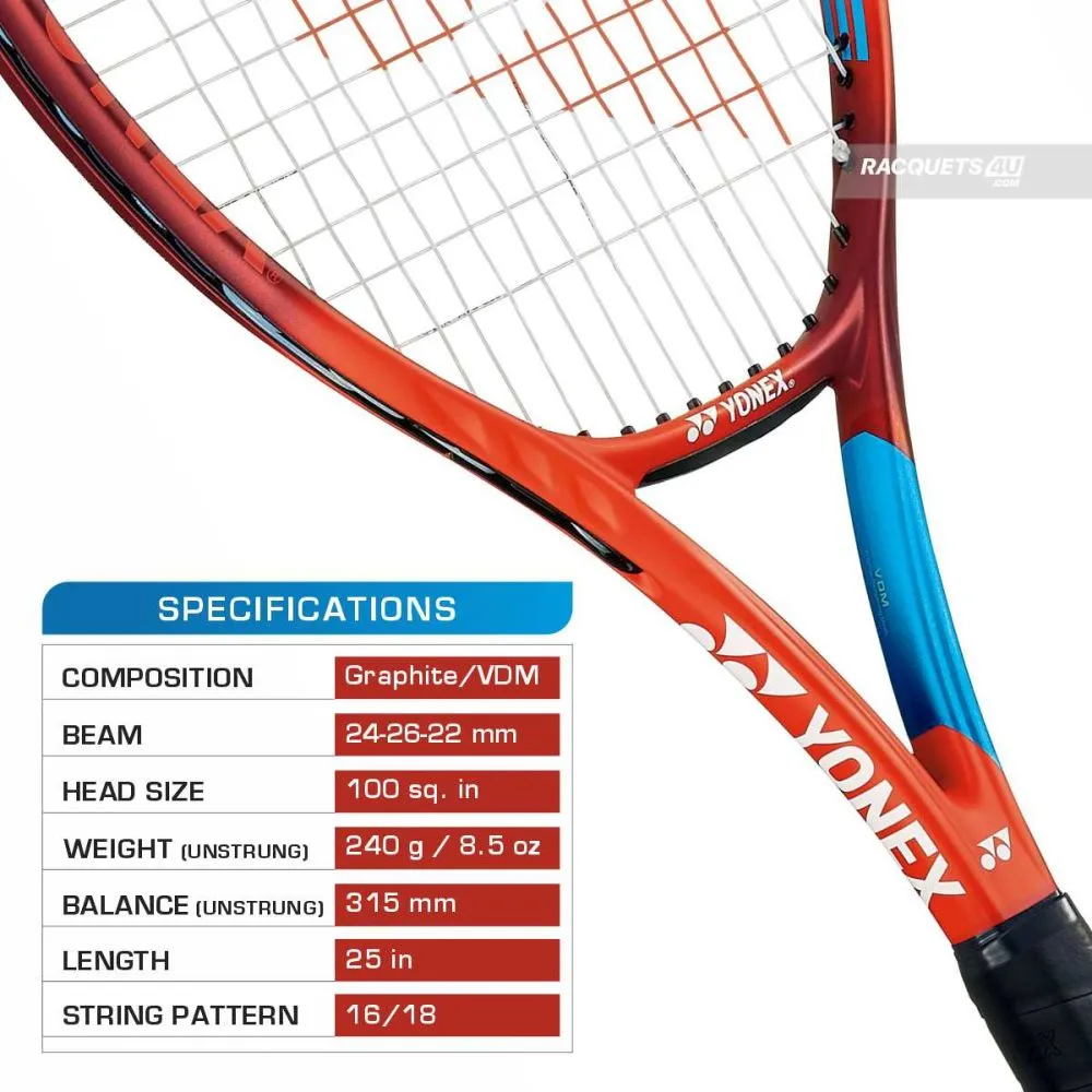 YONEX Vcore 25 Tennis Racquet (Tango Red, 240 g)