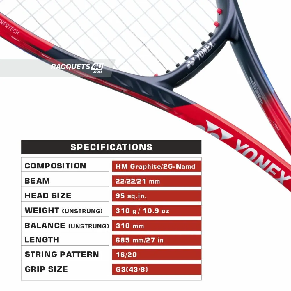 YONEX Vcore 95 Tennis Racquet (Scarlet, Unstrung 310g)