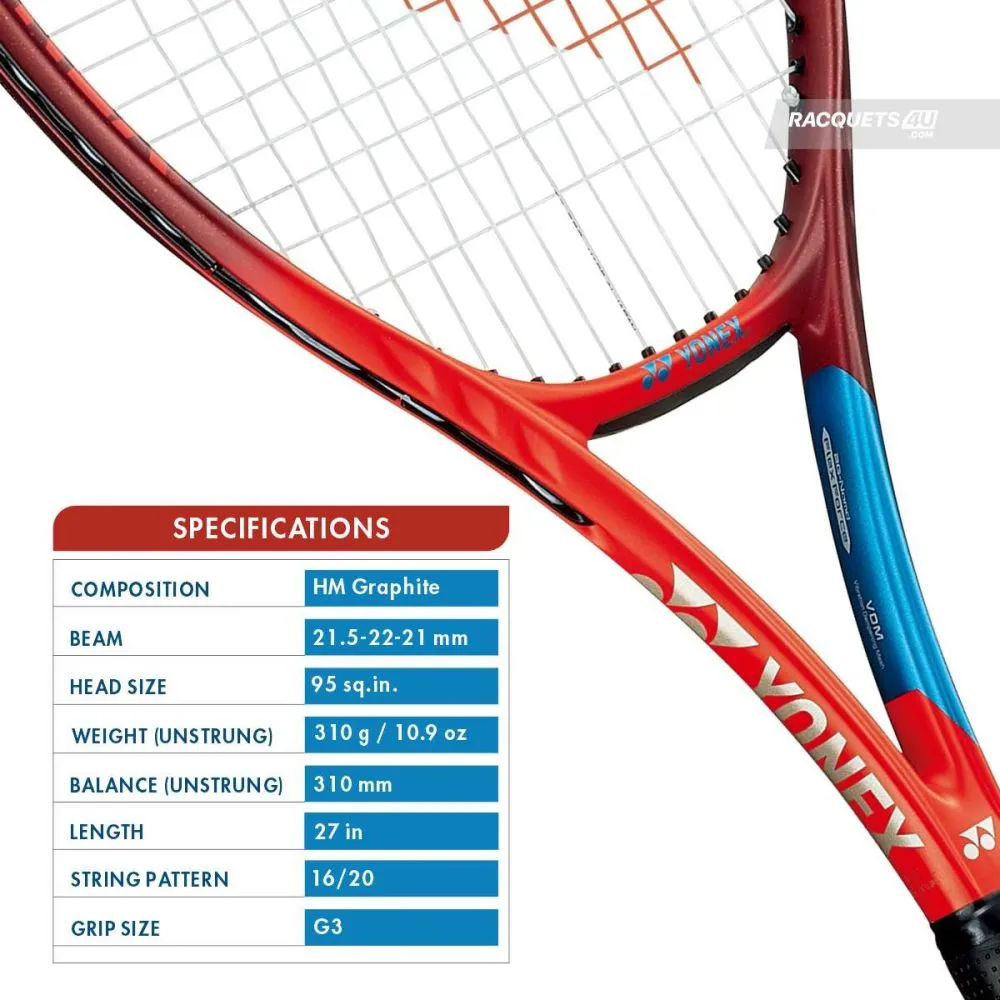 YONEX Vcore 95 Tennis Racquet (Unstrung, 310g, Tango Red)