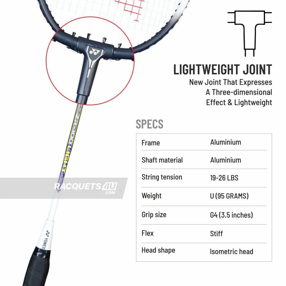 YONEX Zr 100 Light Badminton Racquet (White/Grey, Strung)